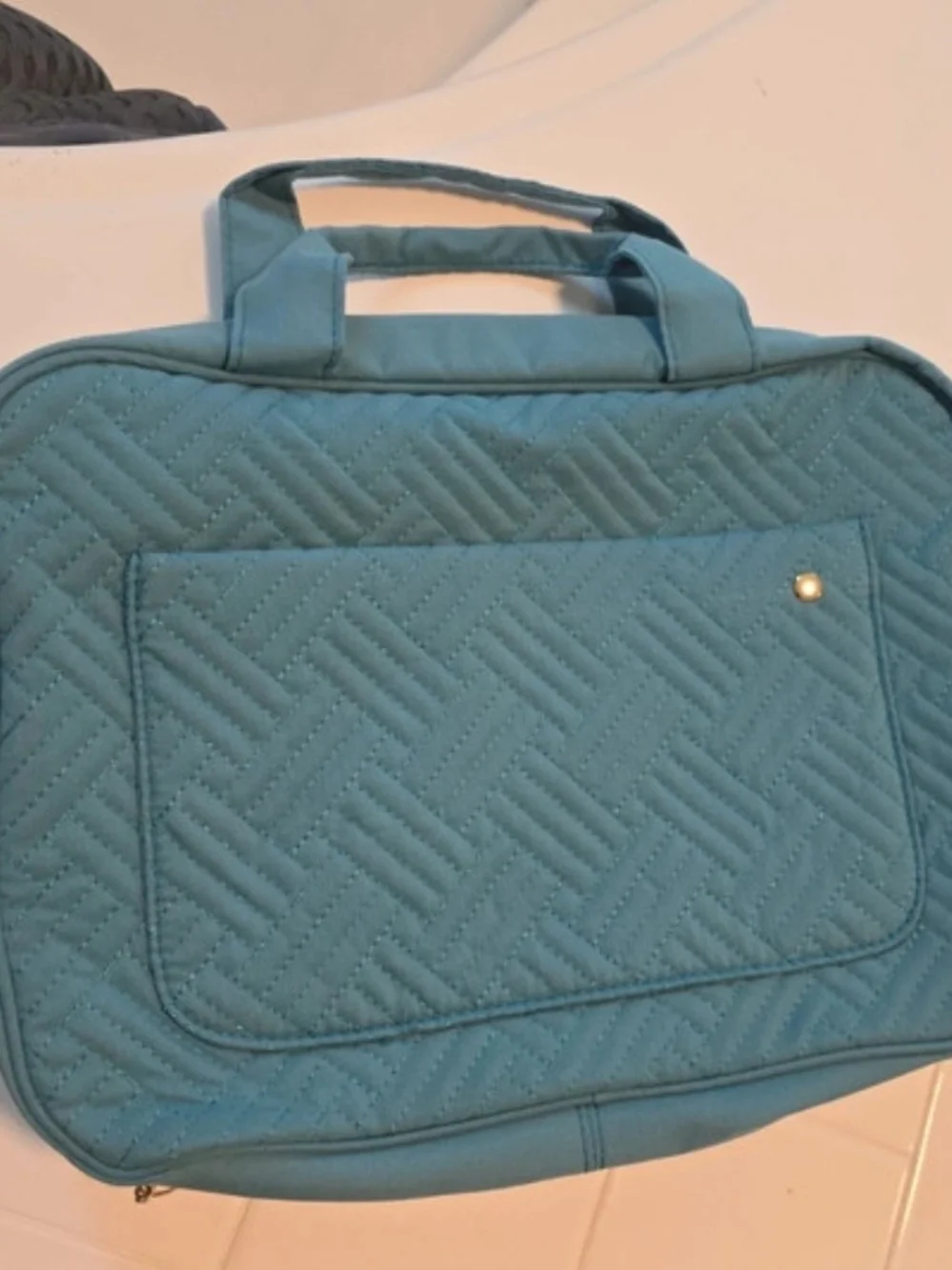 Quilted Teal Cosmetic Travel Case - Soft Carry Handle